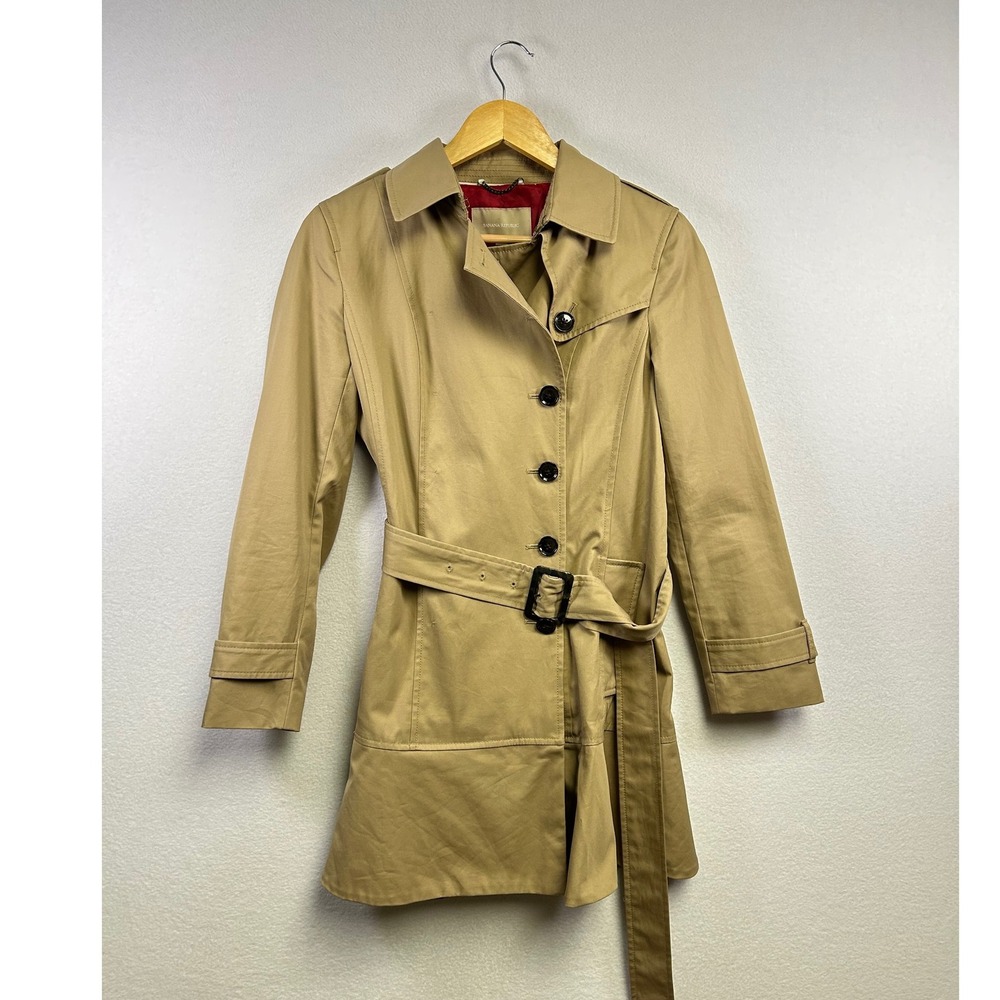 Banana Republic Petite Khaki Tan Belted Trench Coat‎ Jacket Women's Size S